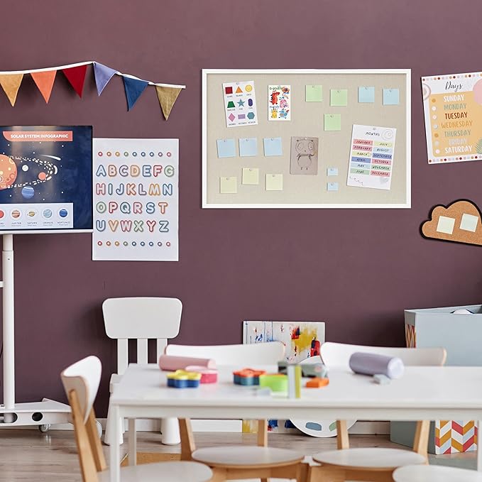 DAHAPYBOO Cork Board with Linen White, Bulletin Board 36"x24" Hanging Corkboards - Image 6