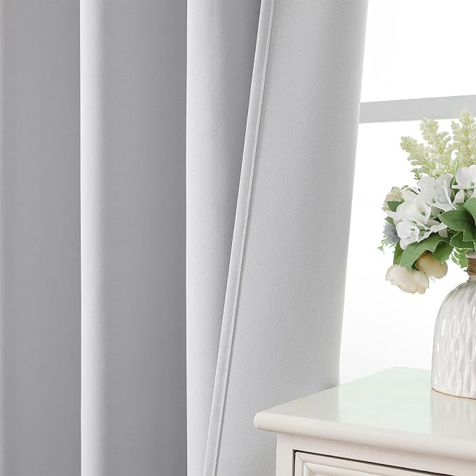 CUCRAF Grayish White Blackout Curtains 63 inch Length 2 Panels Set, Rod Pocket - Image 6