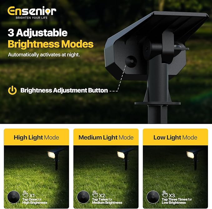 Ensenior Solar Spotlights Outdoor, 56 LEDs Brightness Adjustable 6500K LED Solar Garden Lights, Halloween Christmas Landscape Lighting for Flag/Yard/Pathway, IP65 Waterproof - 4 Pack