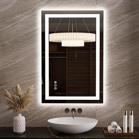 LOAAO 23.6"x35.4" LED Mirror for Bathroom, Lighted Bathroom Mirror by LOAAO