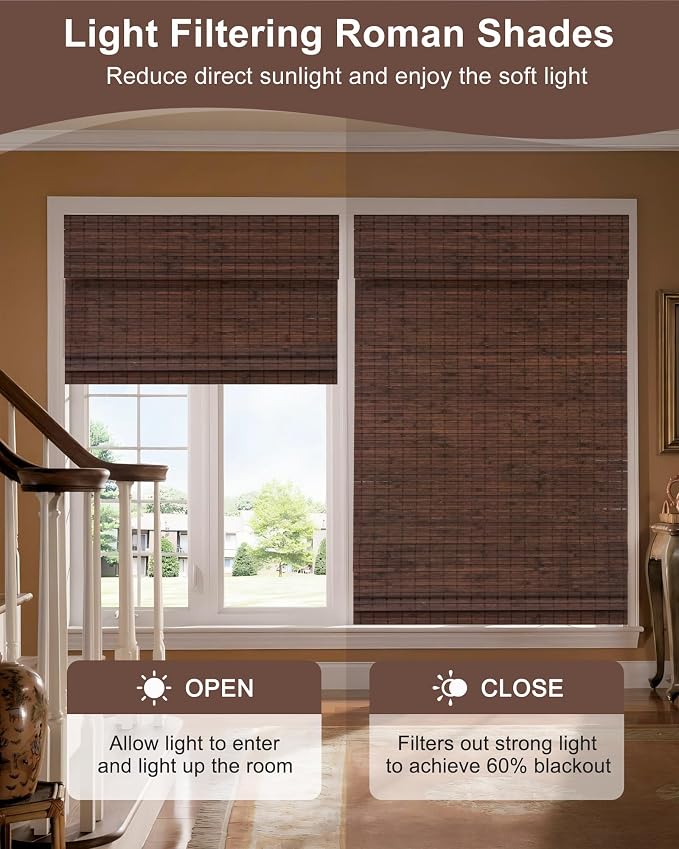 32''W X 72''H Cordless Bamboo Roman Shades - Image 3
