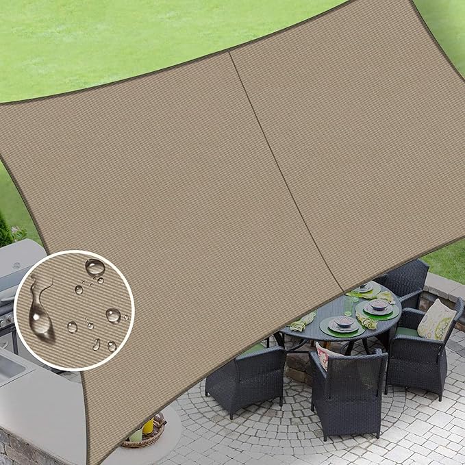 LOVE STORY Rectangle 6'x10' Waterproof Sun Shade Sail Canopy UV Block for Outdoor Patio Backyard Carport,Taupe(We Make Custom Size)