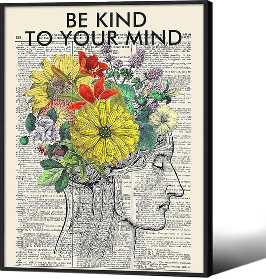 Be Kind To Your Mind Quote Poster Prints Mental Health Canvas Wall Art 08x10 by Medpol