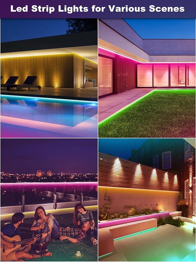300ft Outdoor Led Strip Lights Waterproof, Ip68 Outside Led Light Strip Waterproof with Remote and App Control, Exterior Led Rope Lights Music Syne RGB Strip Lights for House Decor (2*150ft)