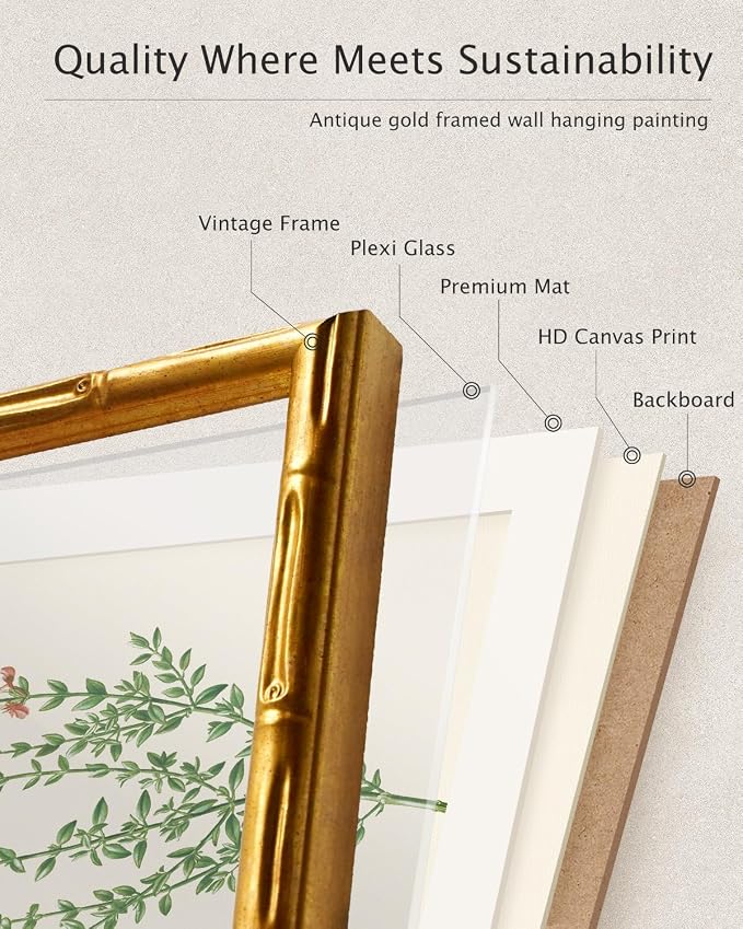 InSimSea Gold Bamboo Framed Canvas Wall Art, Retro Herbs Rosemary Botanical - Image 8