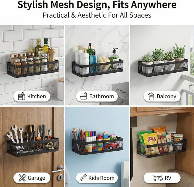 PUSDON Mesh Shower Caddy Wall Mount, Heavy Duty Adhesive Bathroom Shelf - Image 4