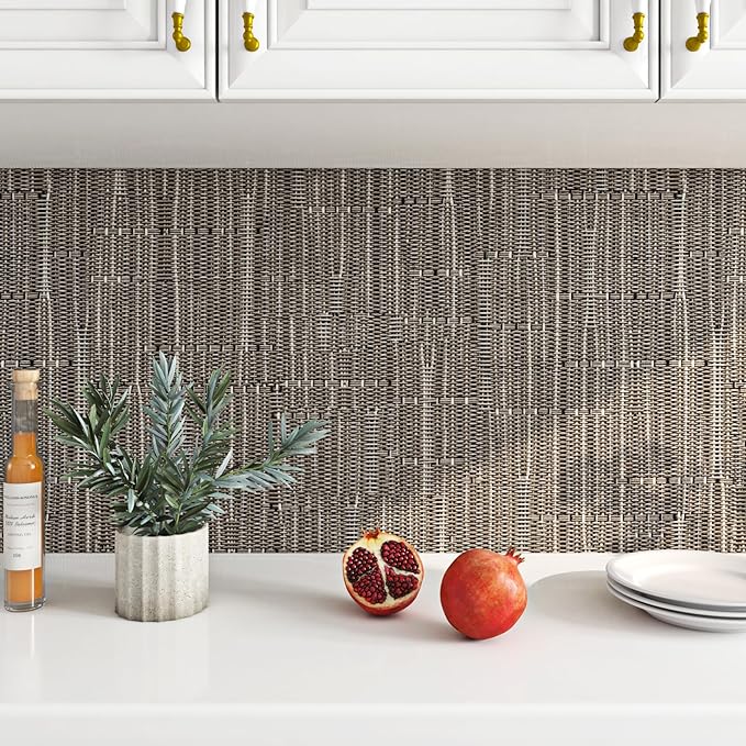 FunStick 15.8"x240" Grasscloth Peel and Stick Wallpaper Textured Taupe Brown - Image 5