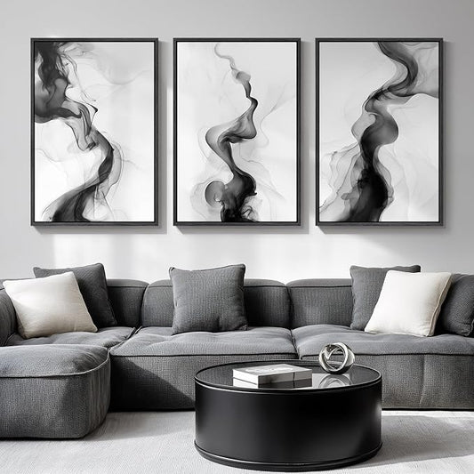 Large Framed Black and White Abstract Wall Art by Cuspin