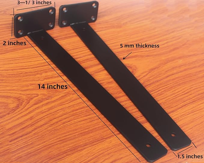 12 Pack - 14 inch Black Hidden L Shelf Bracket Iron Floating Shelf Brackets - Image 2