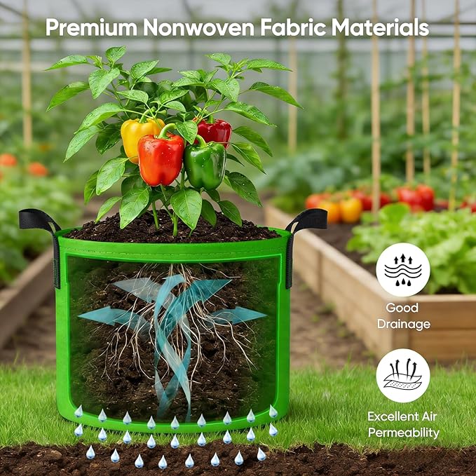 10 Gallon Potato Grow Bags: Set of 5 Colorful Gardening Supplies Fabric Pots with Harvest Window Reinforced Handles - Planting Container for Vegetable Tomatoes Carrot Flowers Balcony Patio Use