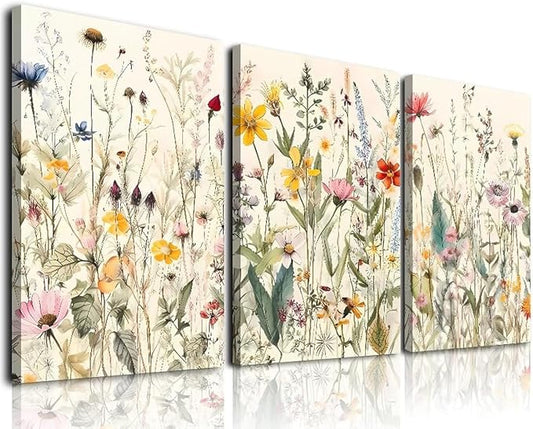Framed Canvas Wall Art Set of 3, Minimalist Flower Floral Wall Art Farmhouse by KBKBART
