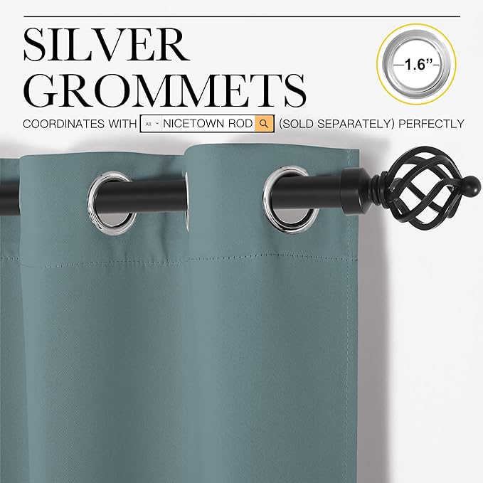 NICETOWN Greyish Blue Curtains for Sliding Glass Door, 84 inch Long, Grommet - Image 2