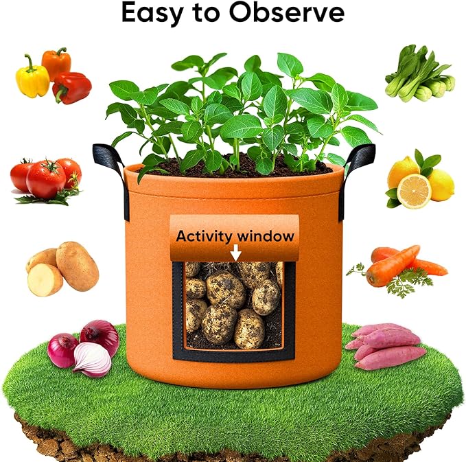 10 Gallon Potato Grow Bags - 6 Pack 350g Heavy Duty Thick Aeration Nonwoven Fabric Pots with Handles, Potatoes Grow Bags 10 Gal with Flap, Garden Bags for Growing Potatoes Plant Vegetables Flower
