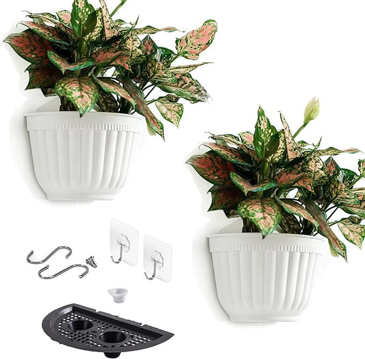 2 Pack White Plastic Wall Hanging Planters by OrimercGarden