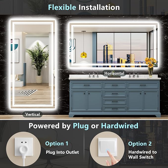 84x32 LED Bathroom Mirror with Lights, Backlit and Front Lit Anti-Fog Lighted - Image 6
