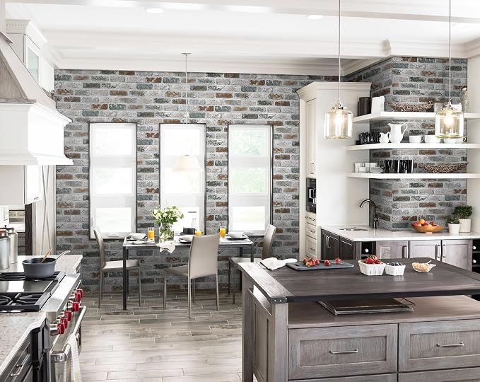 Guvana 17.3"×787" Brick Peel and Stick Wallpaper Red/Blue/Grey Brick Contact - Image 2