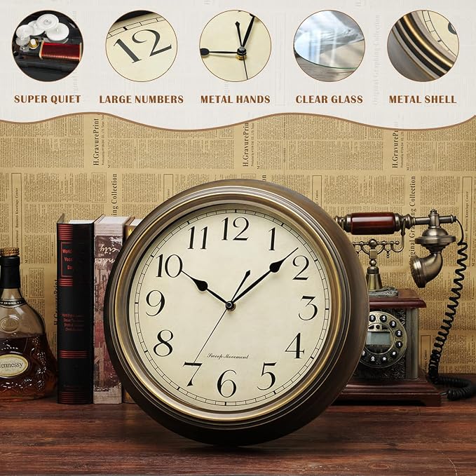 Plumeet Metal Wall Clock, Arabic Numerals, Battery Operated - Image 3