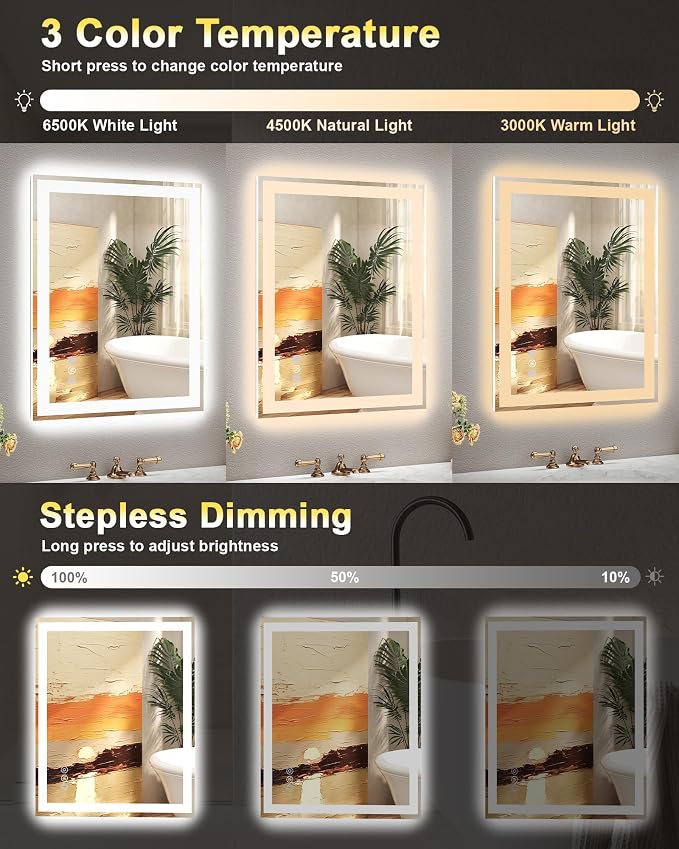 24x32 LED Bathroom Mirror with Lights, Super Bright Front & Backlit Vanity - Image 2