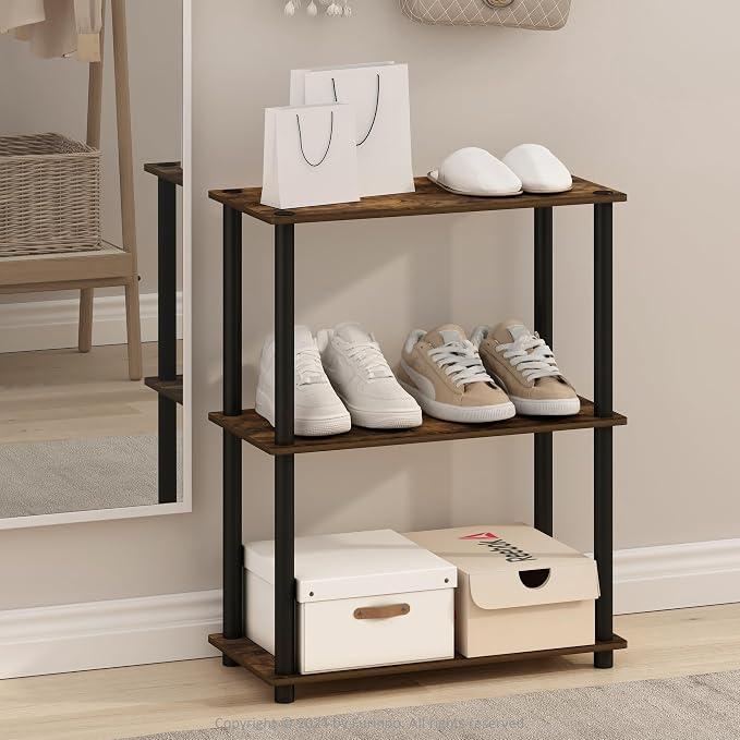 Furinno Turn-N-Tube Storage Shelves, 3-Tier Book Shelf, Corner Shelf, Toolless - Image 2