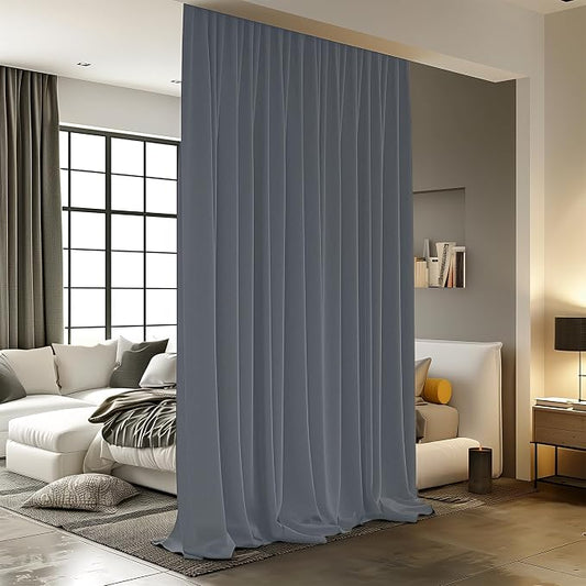 Room Divider Curtains for Ceiling Track Rod, 12.5 ft Wide x 9 ft Tall, Dark Grey by RoomDarkning