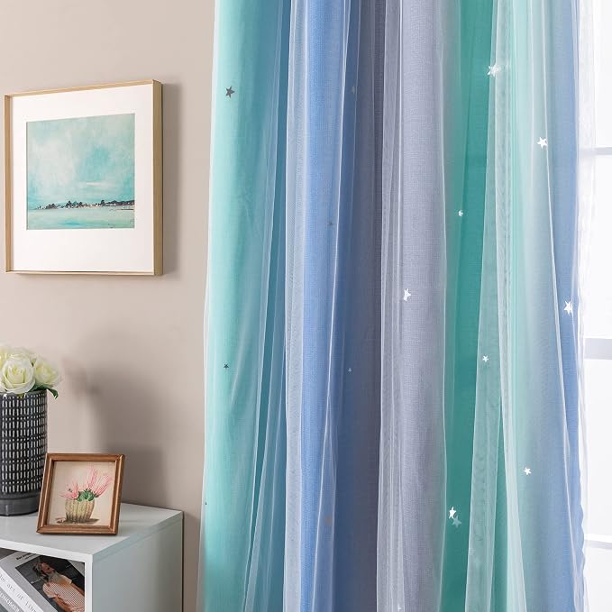 XiDi Curtains for Bedroom Decor, Rainbow BluGrenGrey-34-96 - Image 3