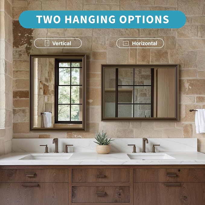 Retro Copper Effect Framed Wall Mirror, 24x36 Rectangle Mirror, - Image 5