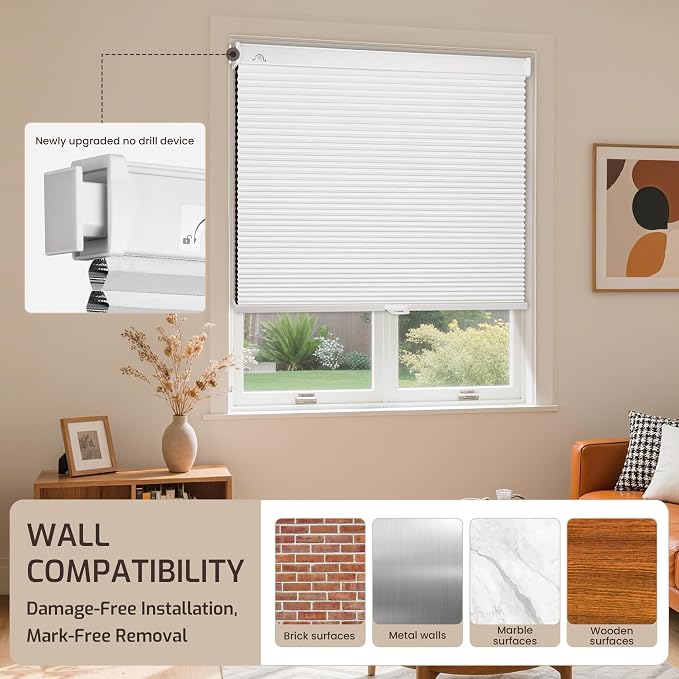 Grandekor No Drill No Tools Cordless Cellular Shades, 32.5" W x 64" H, UV - Image 8