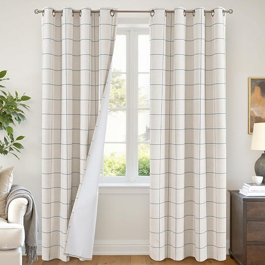 Lajode Navy Blue Linen Blackout Curtains by Lajode