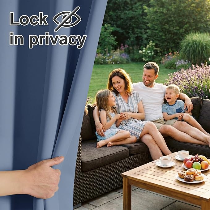 RYB HOME Outdoor Curtains for Patio Waterproof Block Sunlight Thermal Insulated Privacy Assured Thick Outside Curtains for Pergola, Deck, Gazebo, W52 x L90, Stone Blue, 1 Panel