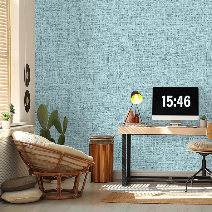Teal Wallpaper Grasscloth Peel and Stick Wallpaper 17.7inch x 393.7inch Teal - Image 4