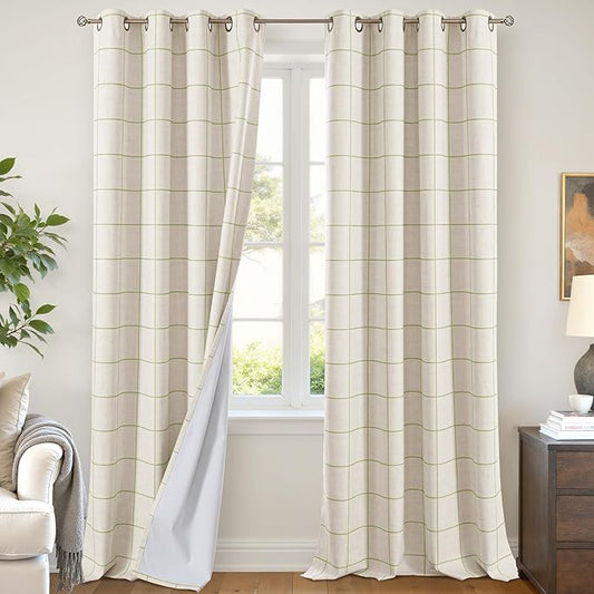 Lajode Sage Green Plaid Patterned Curtains Thermal Insulated by Lajode