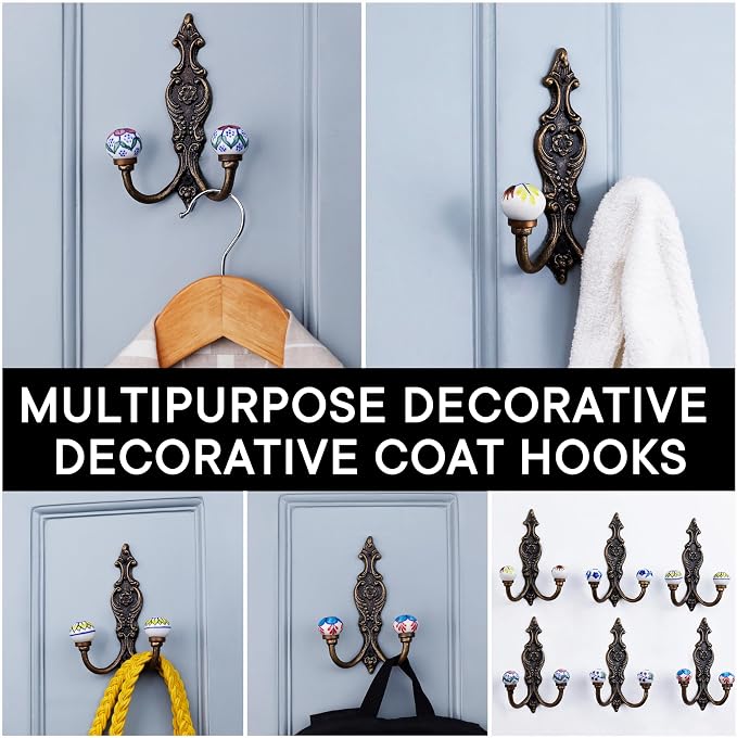 Indian Shelf Pack of 12 Heavy Duty Double Prong White Decorative Coat Hooks - Image 3