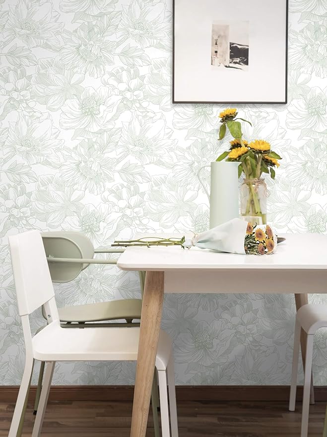 Ismoon Large Floral Peel and Stick Wallpaper Boho White and Green Contact Paper - Image 4