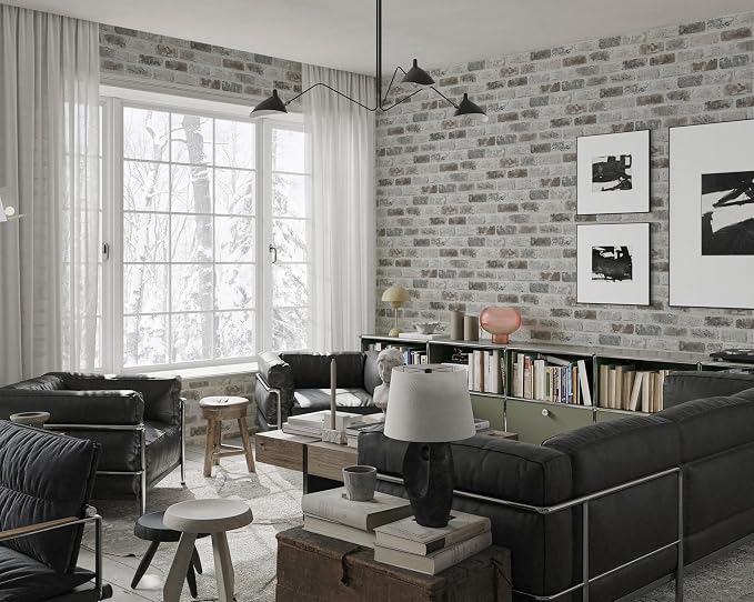 Guvana 17.3"×197" Brick Peel and Stick Wallpaper Grey Brown 3D Self Adhesive - Image 5