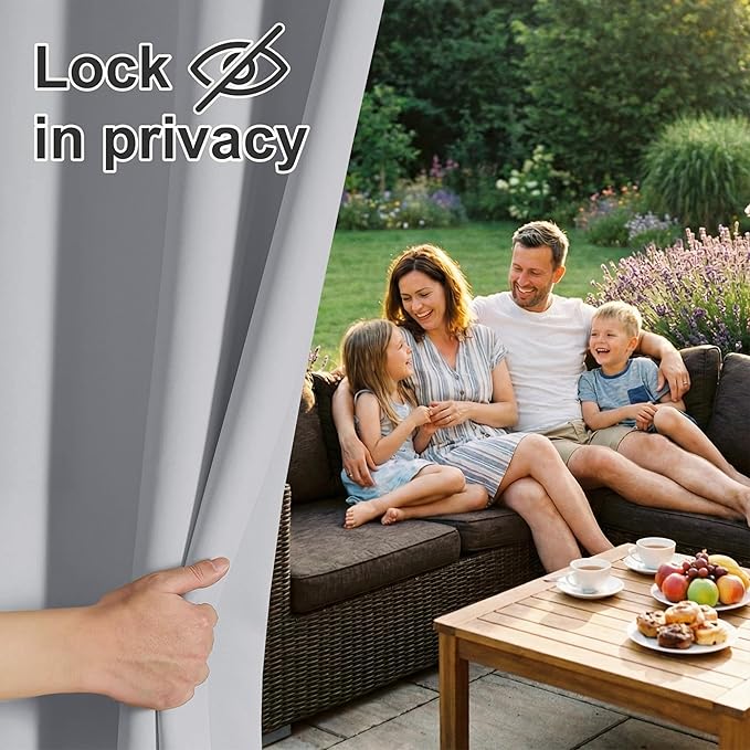 RYB HOME Extra Wide Outdoor Curtains for Patio Waterproof Heavy Duty Thermal Insulated in Summer Full Coverage Privacy for Porch, Cabana & Pool, W150 x L84, Light Grey, 1 Panel