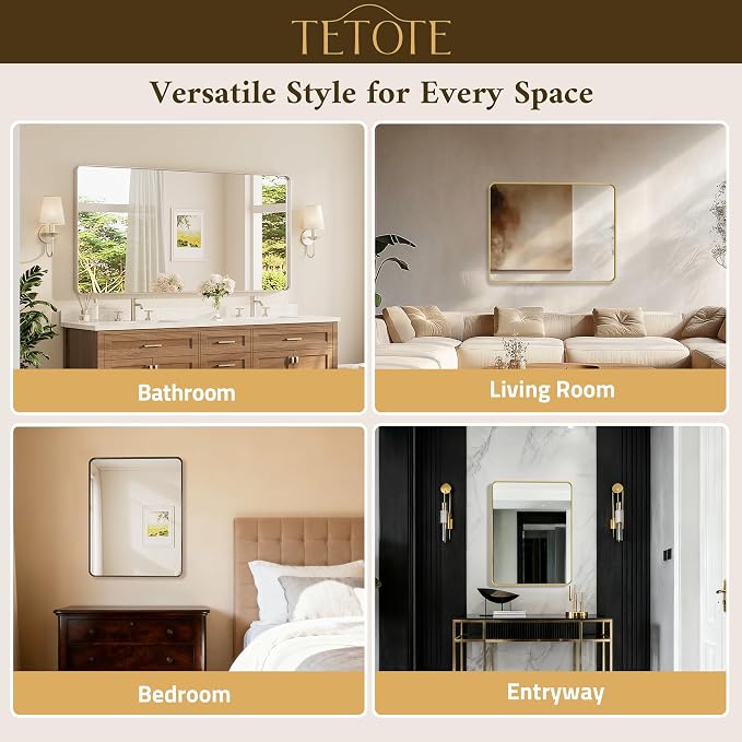 TETOTE 72 x 36 Inch Brushed Nickel Bathroom Mirror - Image 6
