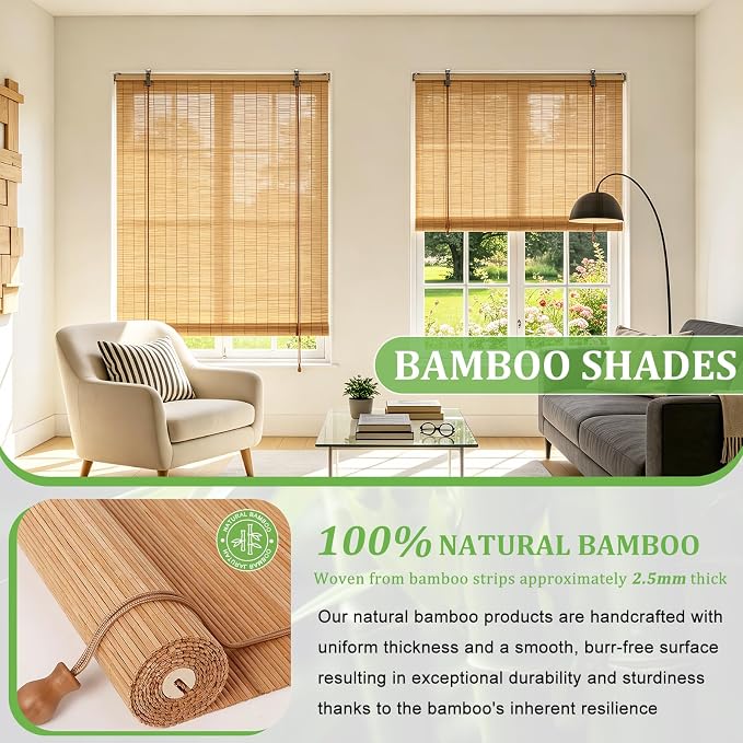 Bamboo Blinds 40x72 inch Bamboo Roman Shades - Image 3