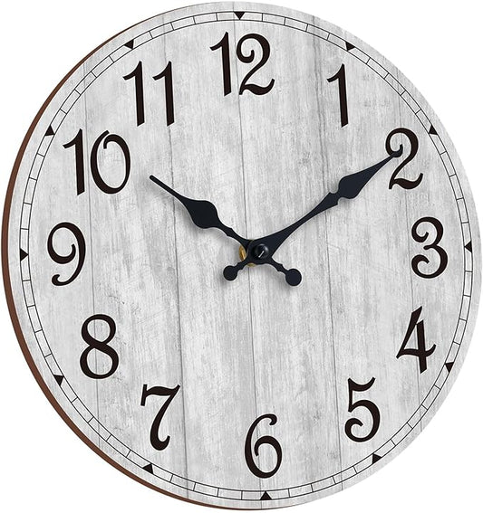 Wall Clock 12 Inch, Vintage Rustic Wooden Clocks Decorative by HYLANDA