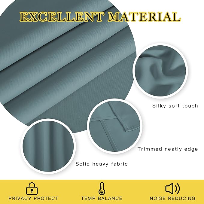 NICETOWN Blackout Classroom Curtain 63 inch Length, Grommet Solid Thermal Curtains Sound Dampening Window Treatment for Bedroom/Flat, Greyish Blue, 1 Panel, W46 x L63