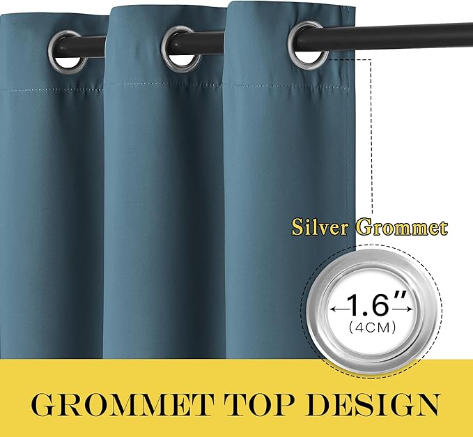 NICETOWN Window Treatment Sliding Door Curtain - Thermal Insulated Width Solid Blackout Patio Glass Door Drape, Extra Wide Draperies (Smoky Blue, 100 inches Wide x 84 inches Long)