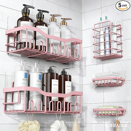 EUDELE 5-Pack Rustproof Stainless Steel Shower Caddy – No Drill Adhesive by EUDELE