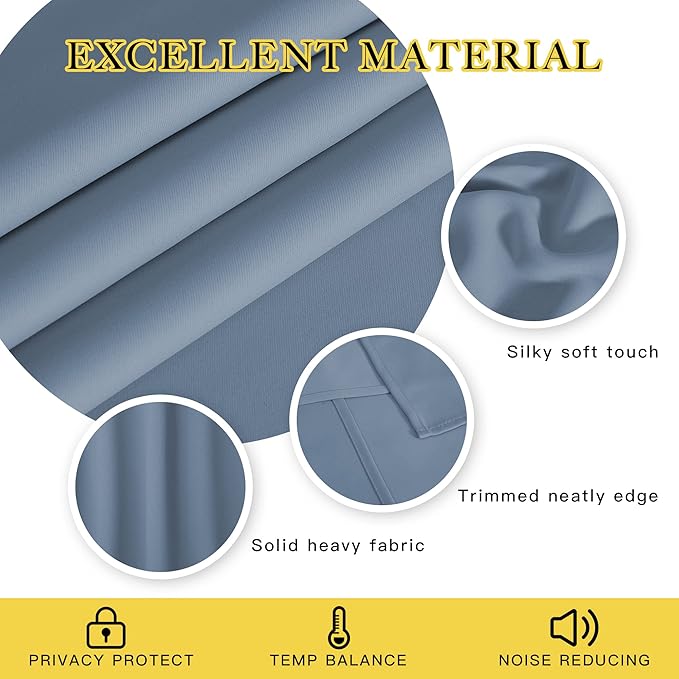 NICETOWN Stone Blue Blackout Doorway Curtain 80 inches Long - Grommet Thermal Curtain Privacy Window Treatment Room Darkening for Bedroom/Living Room (1 Panel, W46 x L80)