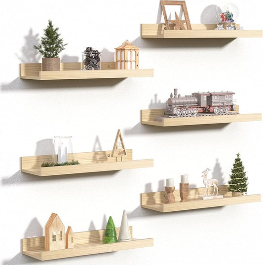 upsimples Floating Shelves for Wall, Wall Shelves for Decor Storage Set of 6 by upsimples