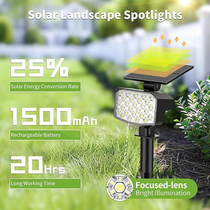 Solar Spot Lights Outdoor, [27 LED/2 Pack] Adjustable Solar Lights Outdoor Waterproof IP65, Solar Powered Landscape Spotlights 3 Lighting Modes for Yard Garden Outside(Cool White)