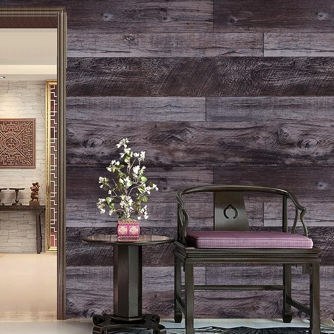 WENMER 17.71" x 590" Grey Wood Peel and Stick Shiplap Self Adhesive Wallpaper - Image 4