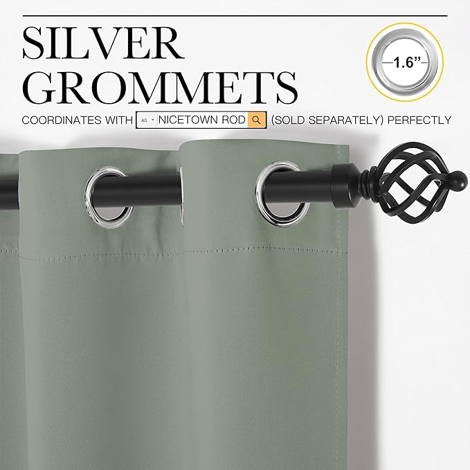 NICETOWN Greyish Green Curtains - Image 2