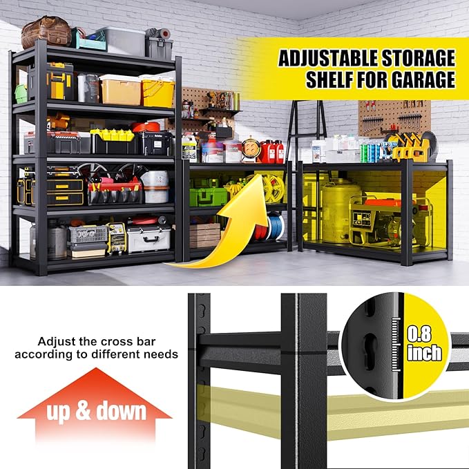 Set of 4 All Metal Garage Shelving-2050 lbs 5 Tier Storage Shelves,Adjustable Heavy Duty Metal Shelving Unit and Storage Large Rack,Utility Steel Shelf for Warehouse Industrial Pantry 71"x46"x20"