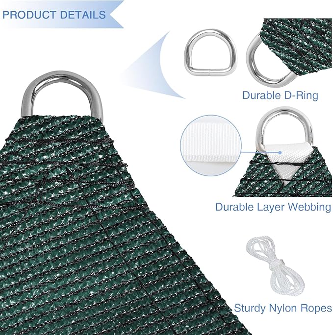 E&K Sunrise 19' x 19' x 19' Sun Shade Sail Triangle Canopy Shade Cover UV Block for Patio Backyard Garden Outdoor (Green)