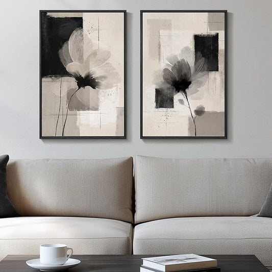 Framed Neutral Abstract Floral Wall Art by Cuspin