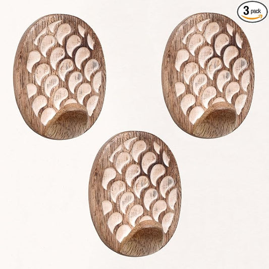 Indian Shelf 6 Lb- 3 Pieces Decorative Wood Adhesive Wall Hooks–Boho Peel and by IndianShelf